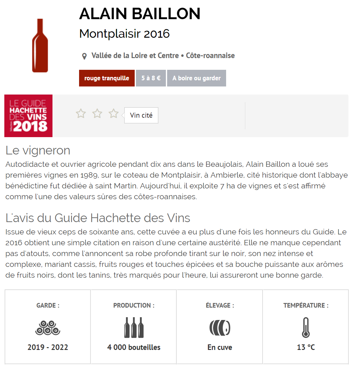 Guide Hachette 2018 Alain Baillon